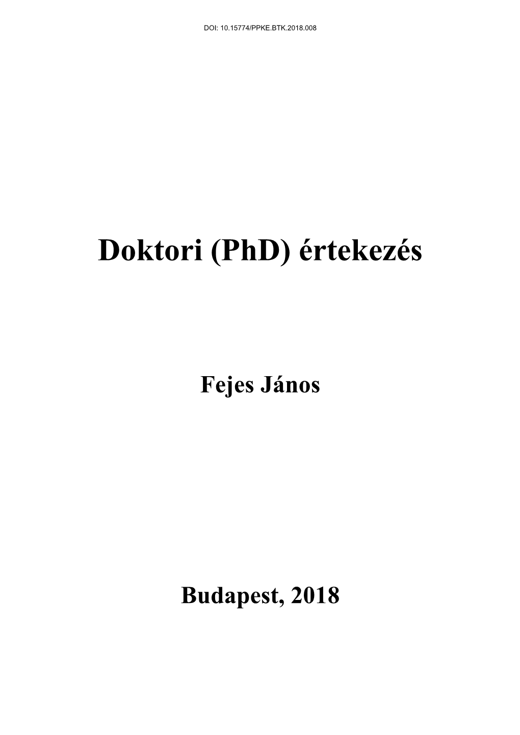 Doktori (Phd) Értekezés