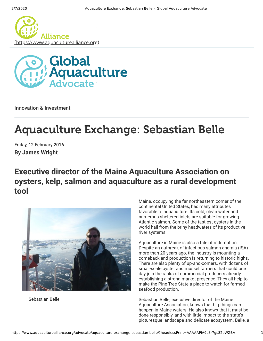 Aquaculture Exchange: Sebastian Belle « Global Aquaculture Advocate