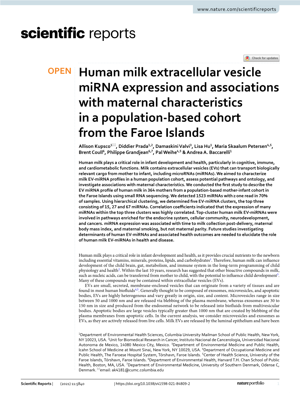 Human Milk Extracellular Vesicle Mirna Expression And