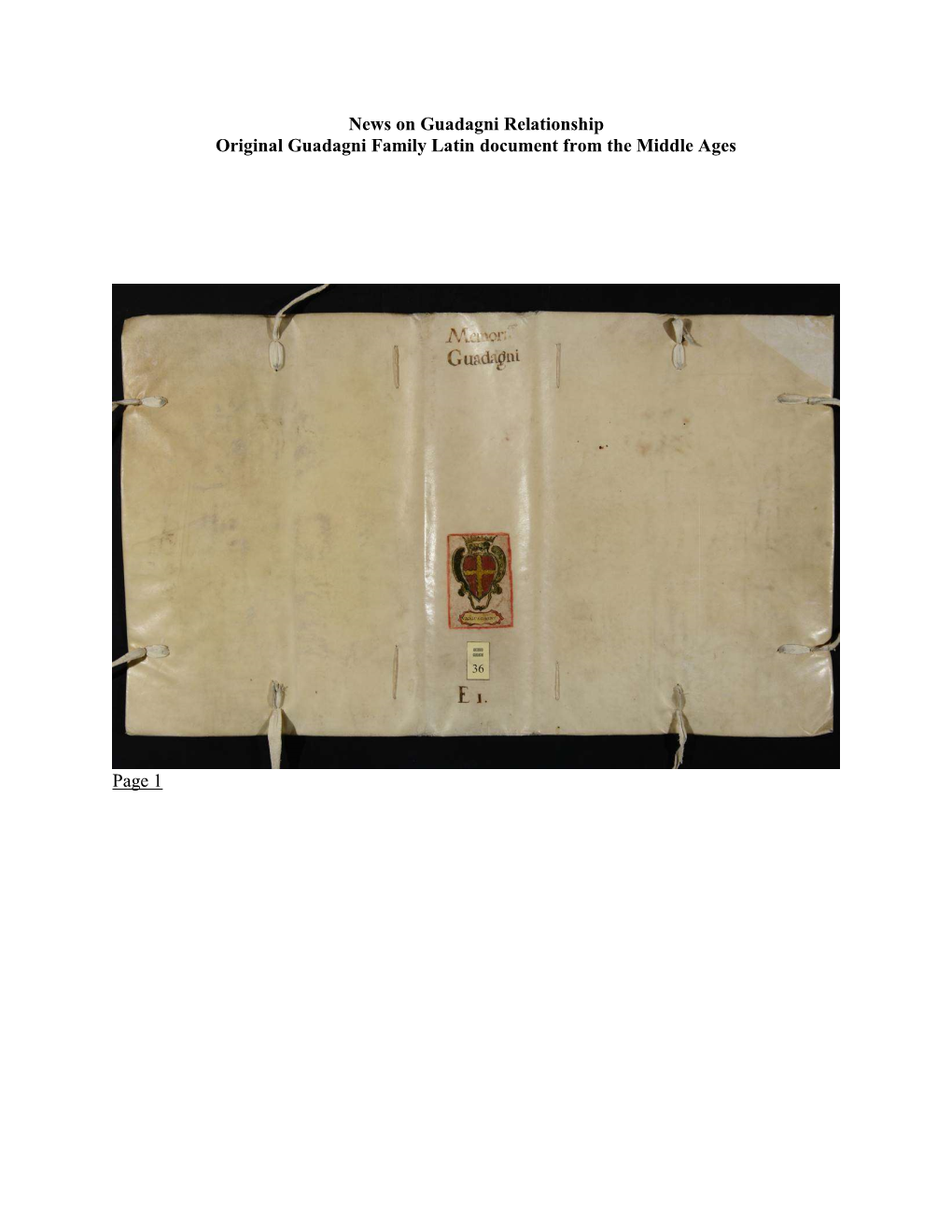 News on Guadagni Relationship Original Guadagni Family Latin Document from the Middle Ages