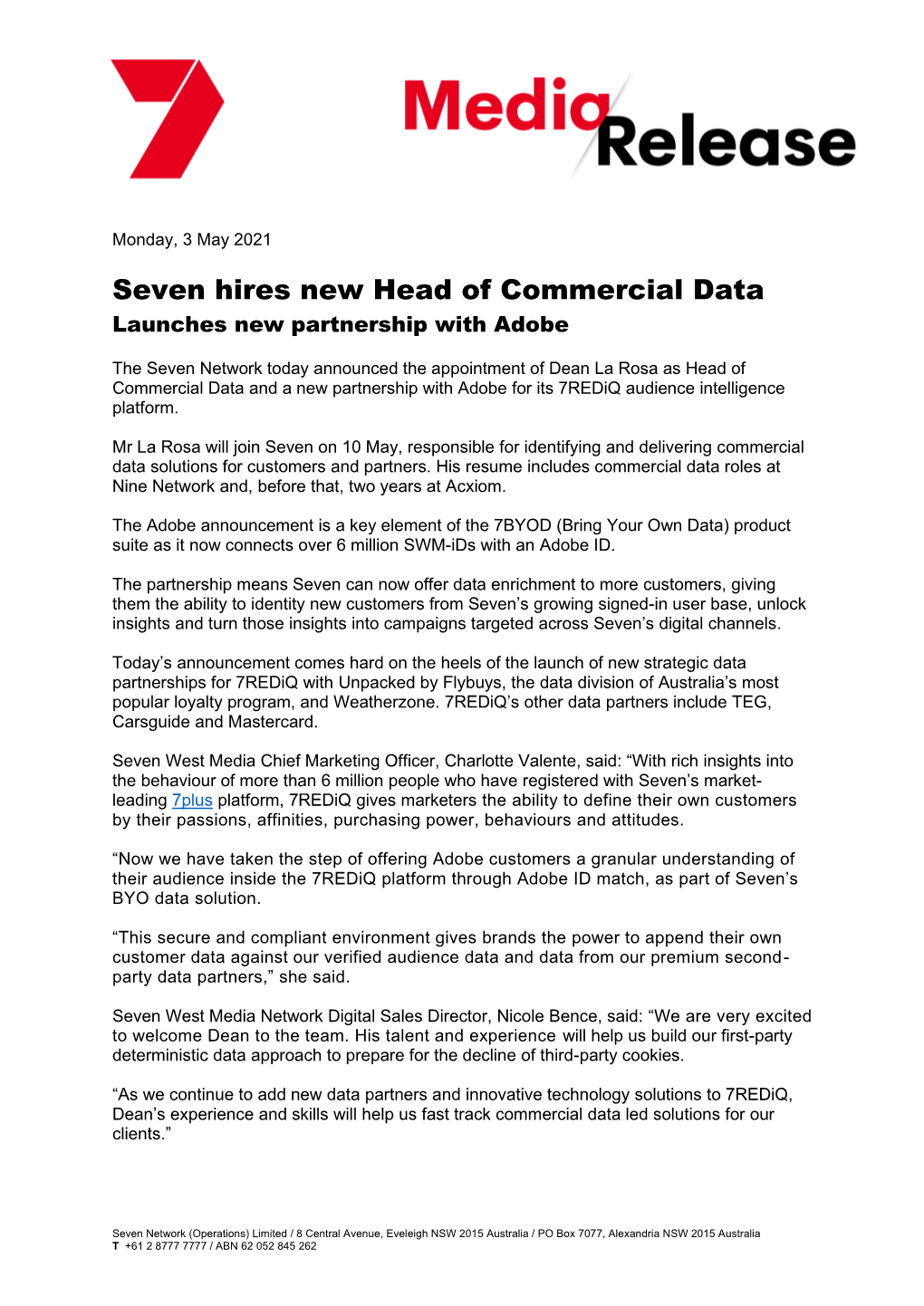 Seven Hires New Head of Commercial Data Launches New Partnership with Adobe