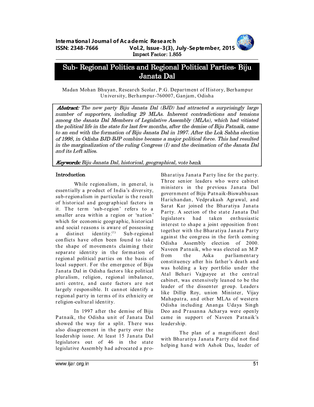 2348-7666 Vol.2, Issue-3(3), July-September, 2015