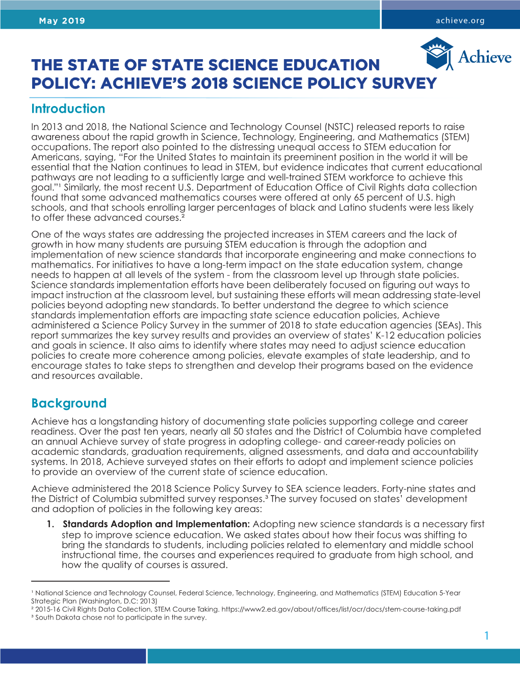 The State of State Science Education Policy: Achieve's