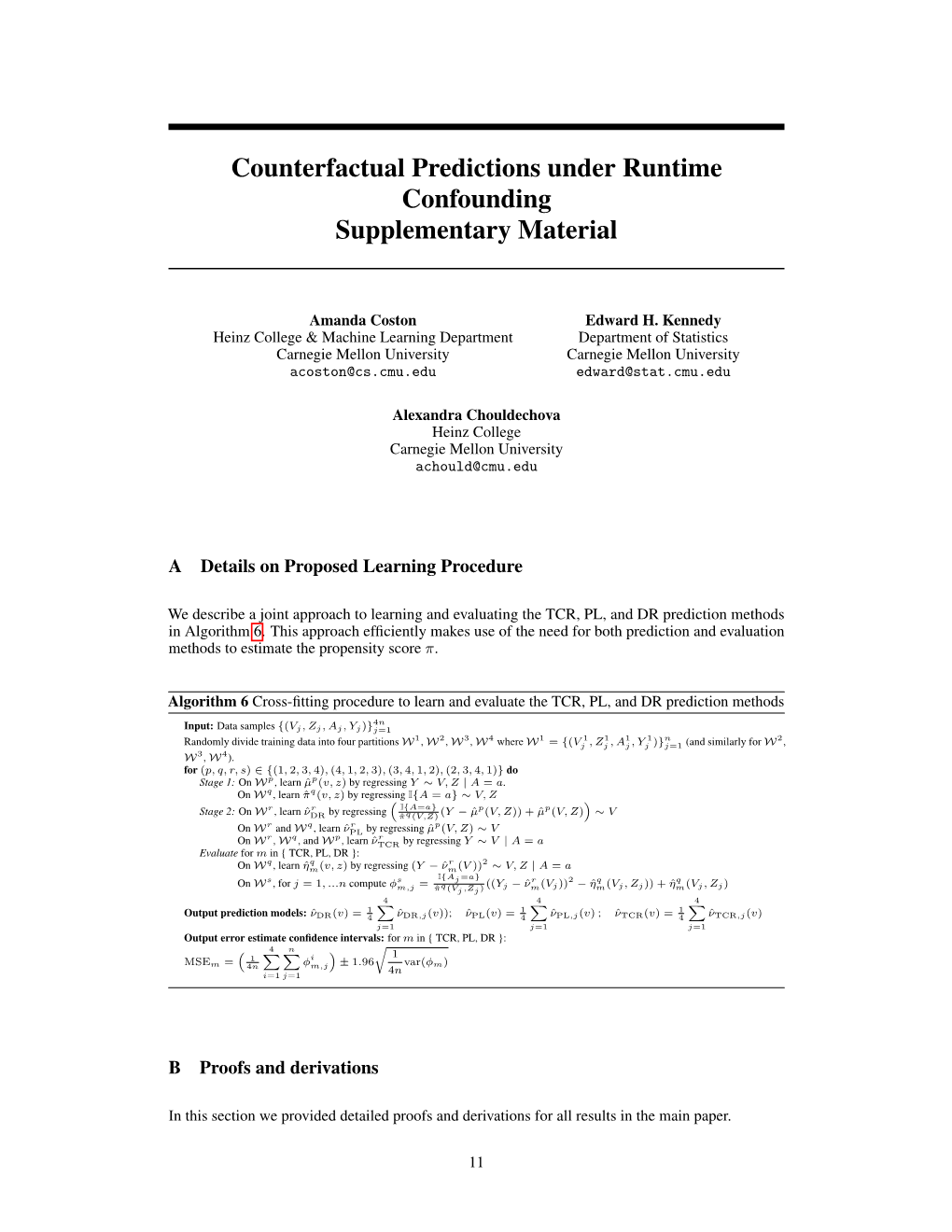Counterfactual Predictions Under Runtime Confounding Supplementary Material