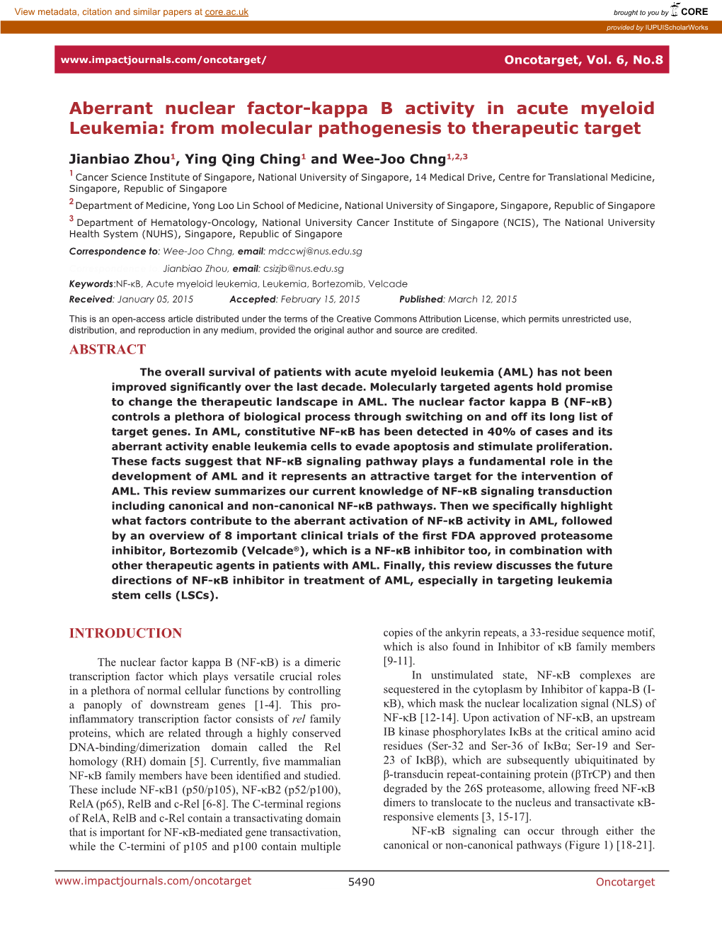 Aberrant Nuclear Factor-Kappa B Activity in Acute Myeloid Leukemia: from Molecular Pathogenesis to Therapeutic Target