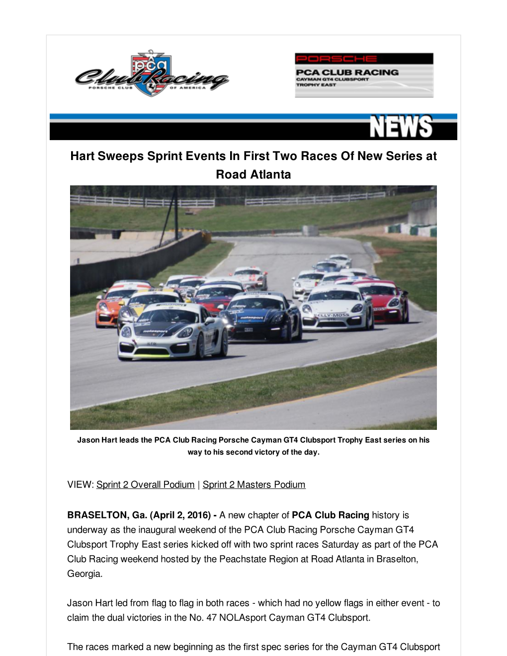 Hart Sweeps Sprint Events in First Two Races of New Series at Road Atlanta