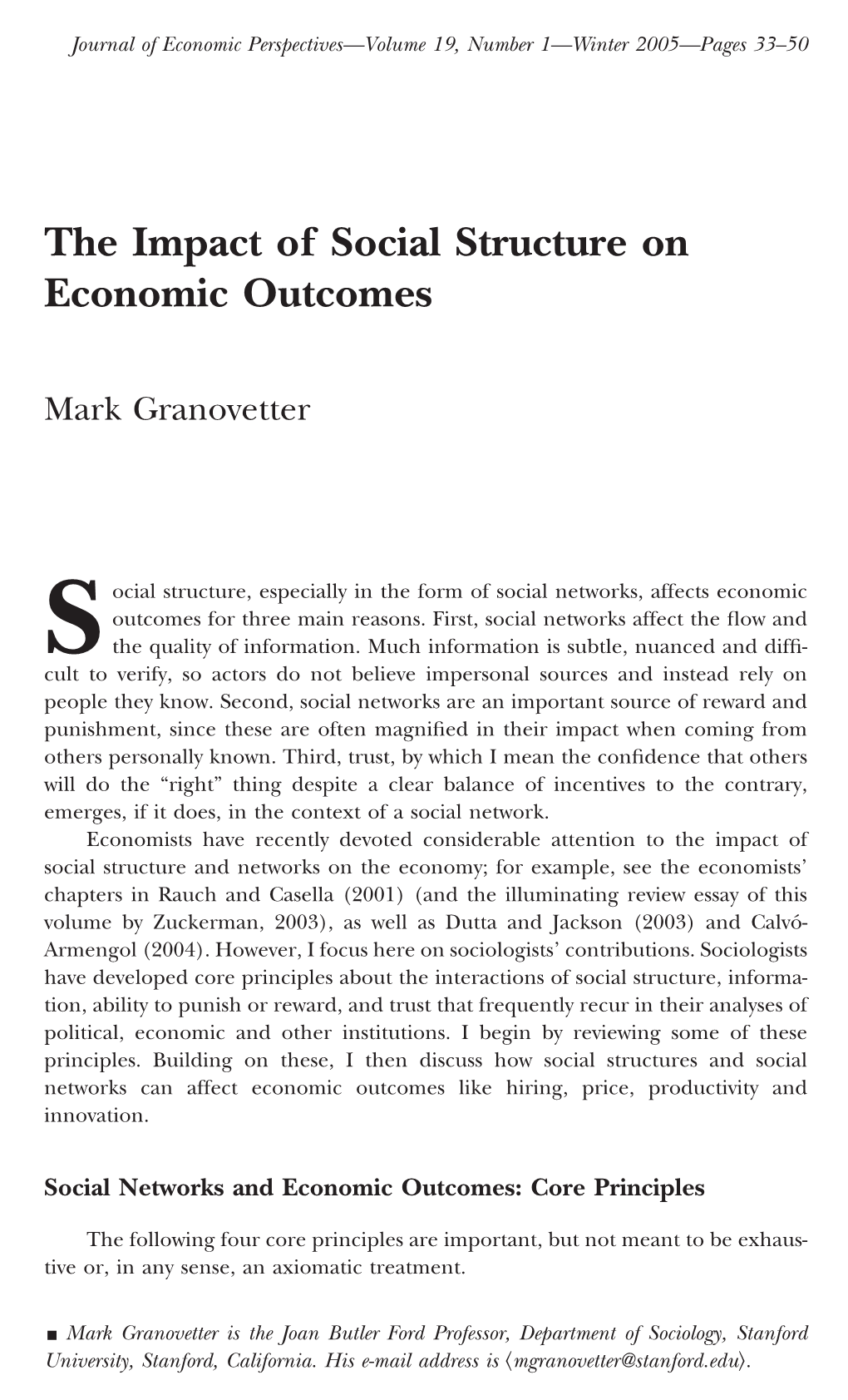 The Impact of Social Structure on Economic Outcomes