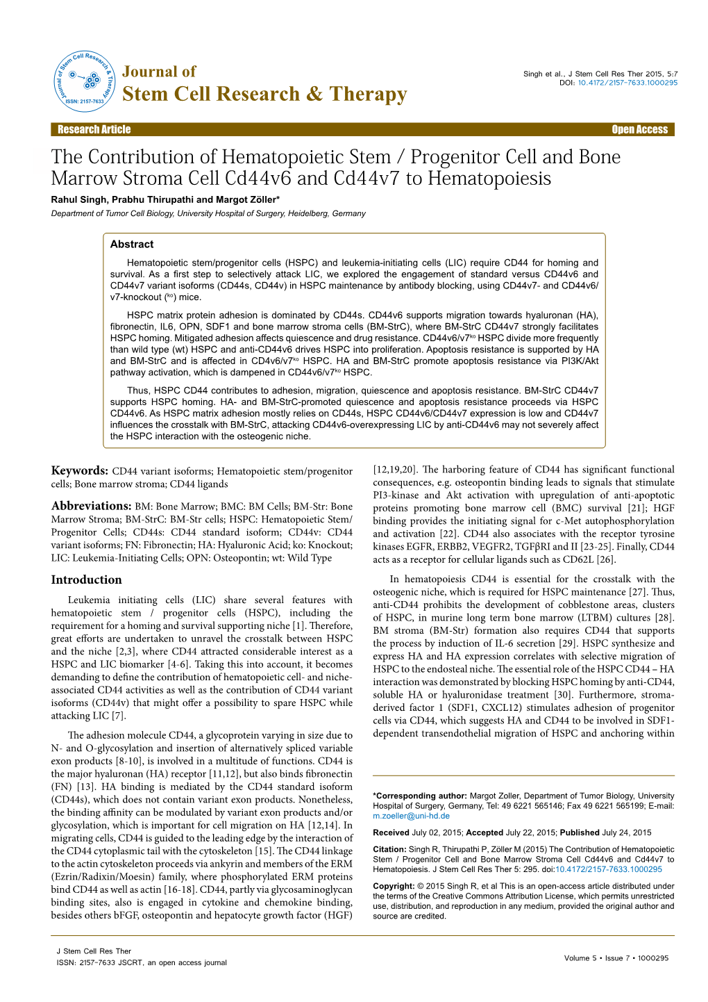 The Contribution of Hematopoietic Stem / Progenitor Cell and Bone