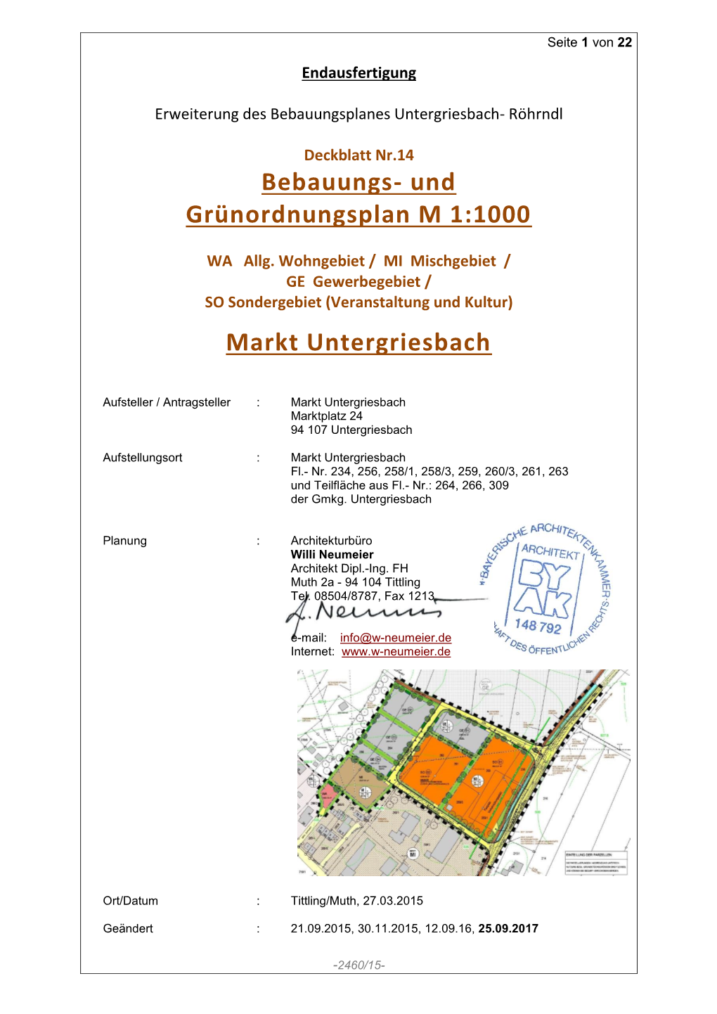 Bebauungs- Und Grünordnungsplan M 1:1000 Markt Untergriesbach