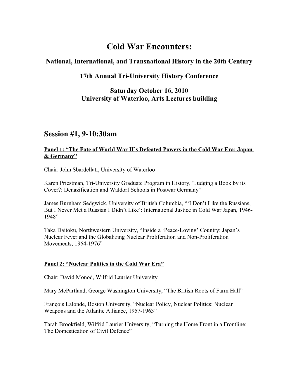 Cold War Encounters Conference