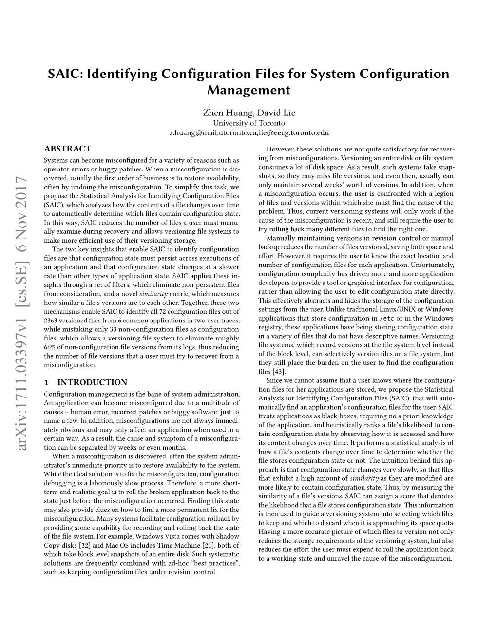 SAIC: Identifying Configuration Files for System Configuration Management