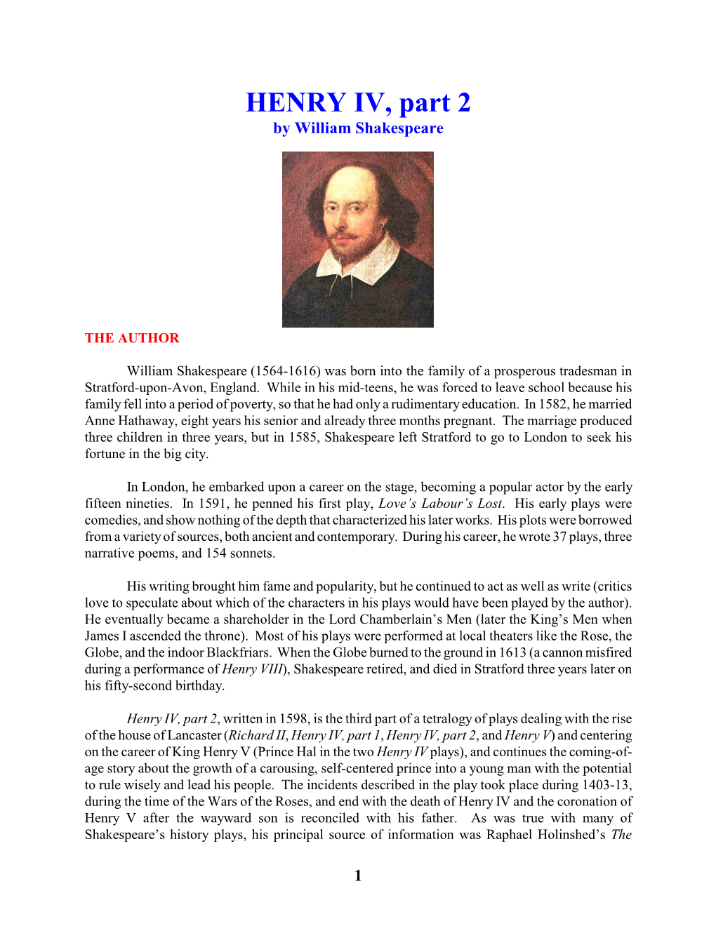 HENRY IV, Part 2 by William Shakespeare