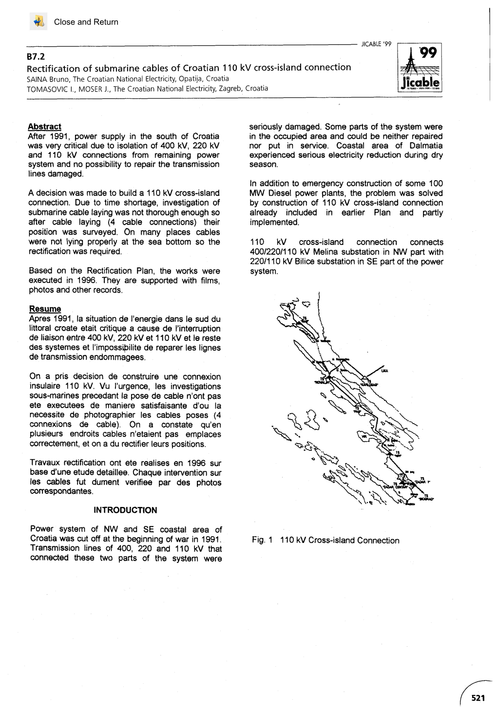 Rectification of Submarine Cables of Croatian 110 Kv Cross-Island