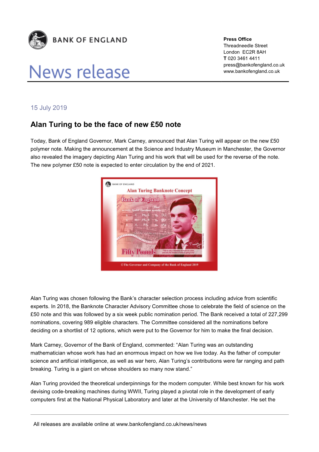 Alan Turing to Be Face of New £50 Note