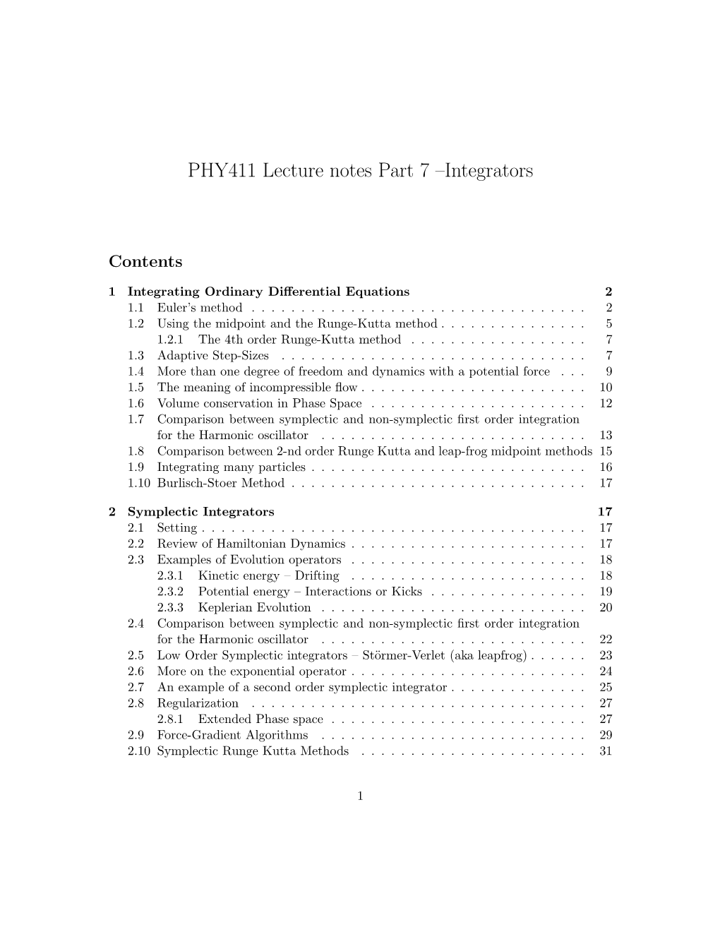 PHY411 Lecture Notes Part 7 –Integrators