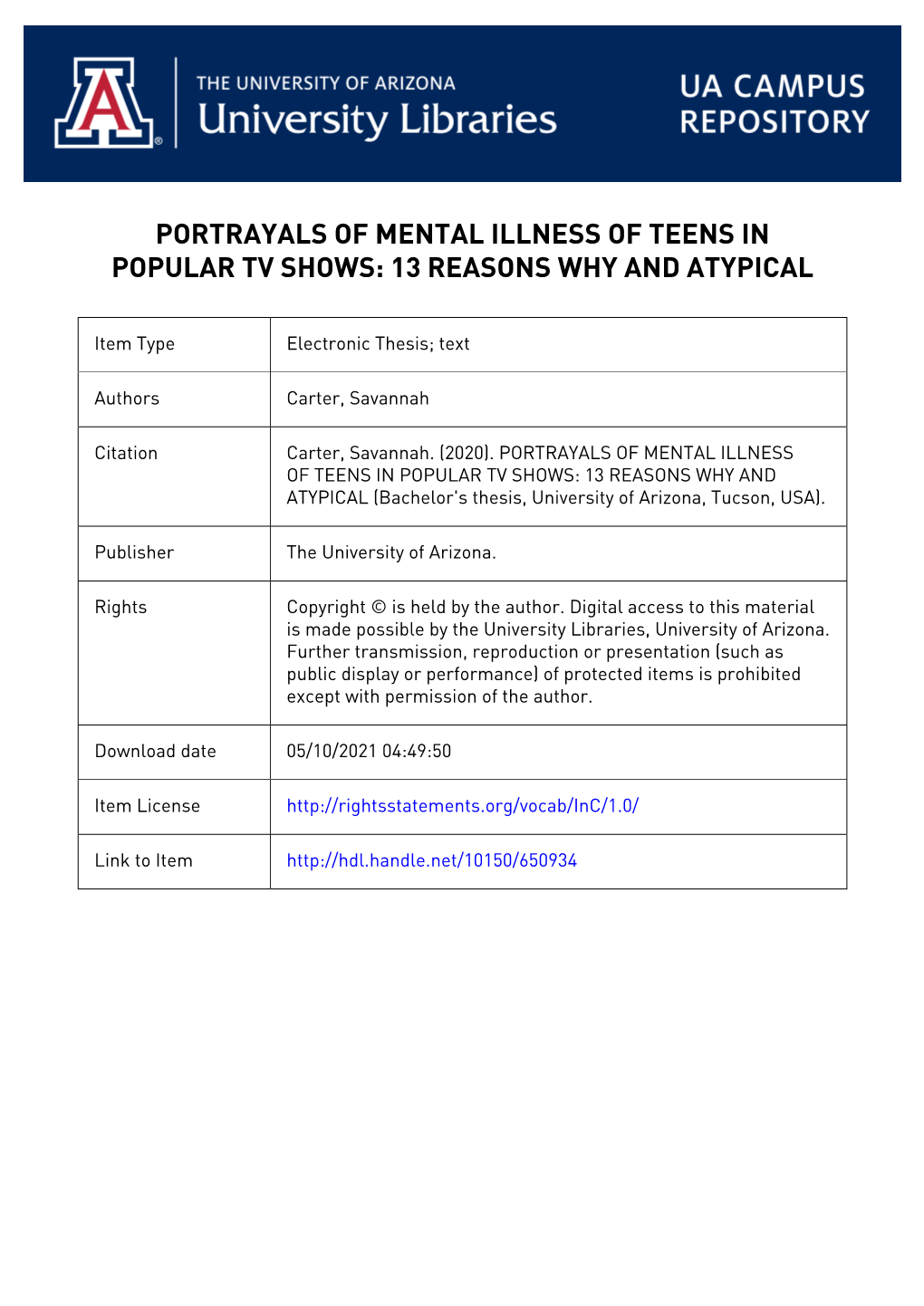 Portrayals of Mental Illness of Teens in Popular Tv Shows: 13 Reasons Why and Atypical