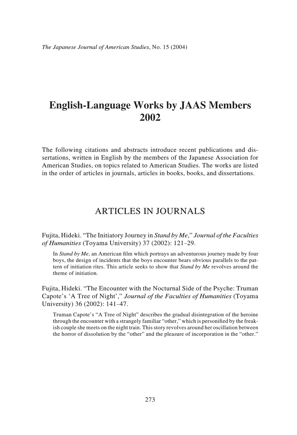 English-Language Works by JAAS Members 2002