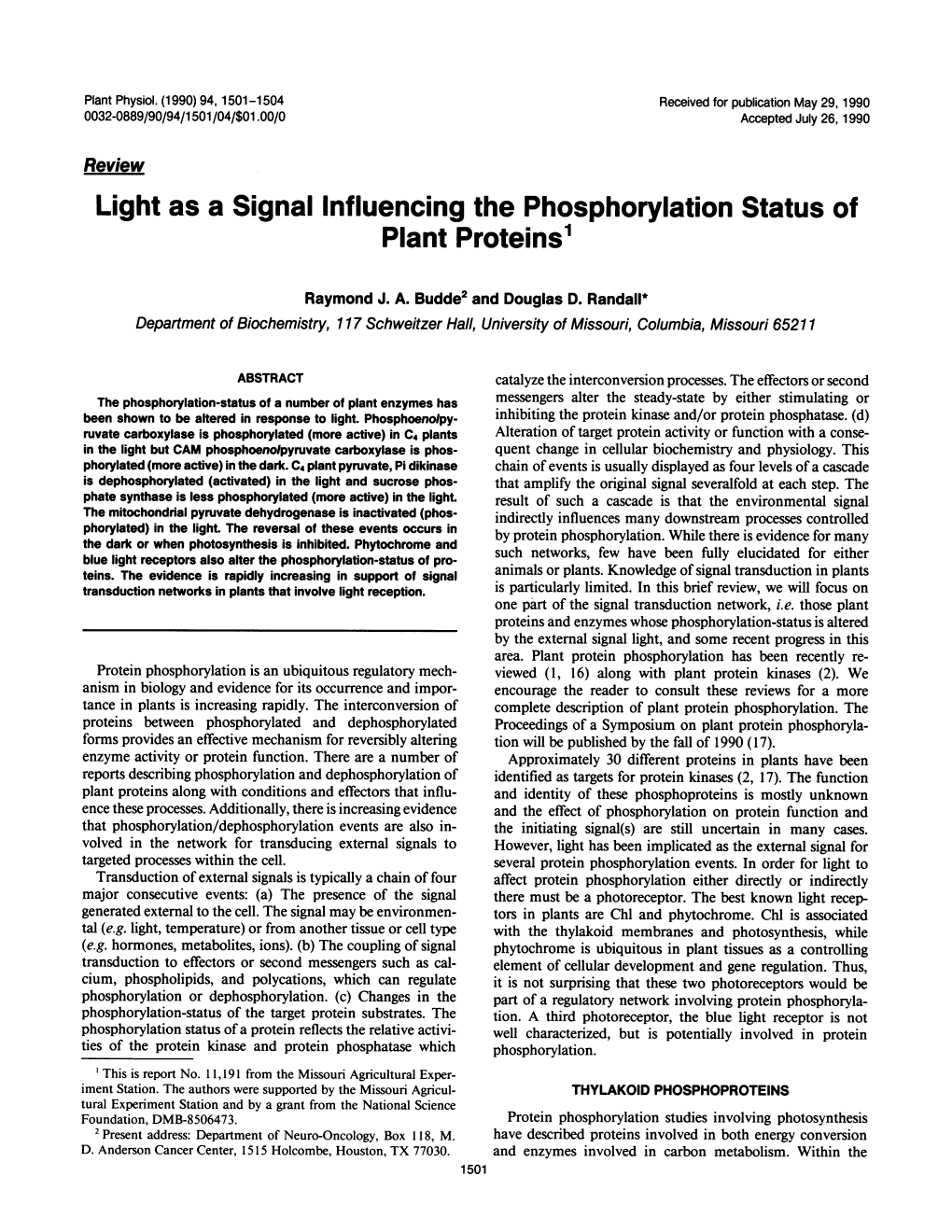 Light As a Signal Influencing the Phosphorylation Status of Plant Proteins1