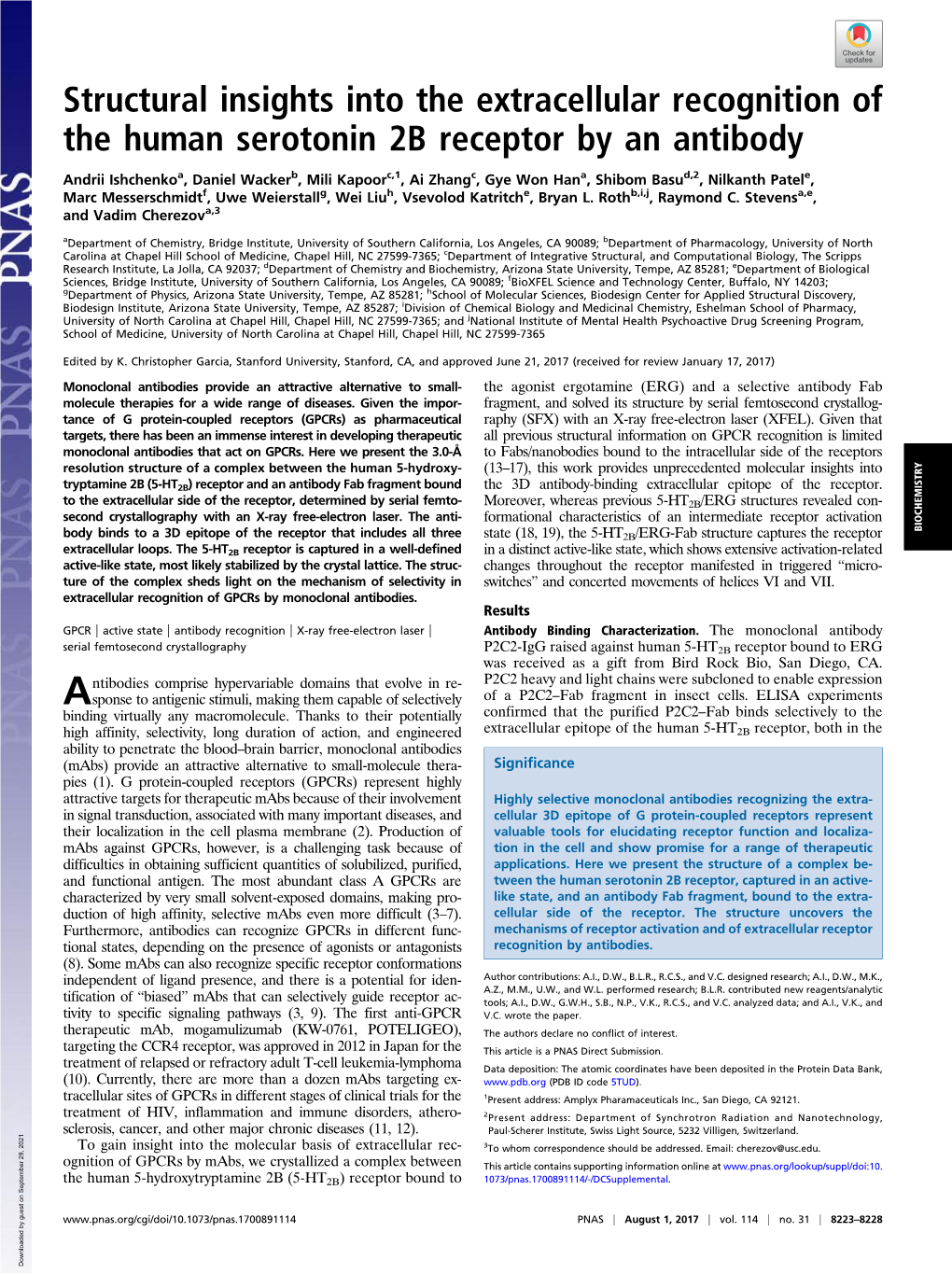 Structural Insights Into the Extracellular Recognition of the Human Serotonin 2B Receptor by an Antibody