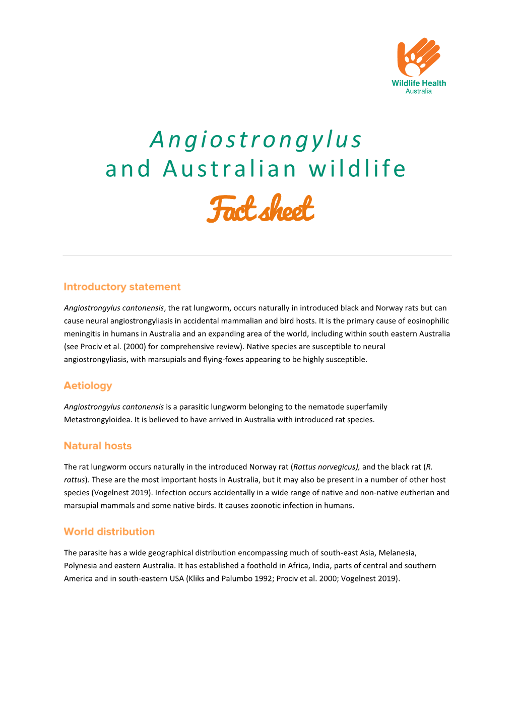 Angiostrongylus and Australian Wildlife Fact Sheet