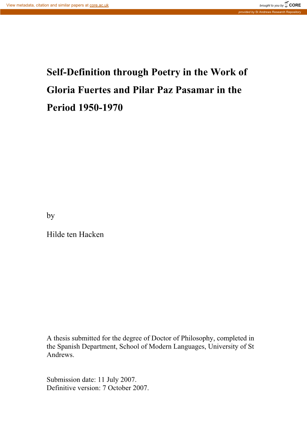 Self-Definition Through Poetry in the Work of Gloria Fuertes and Pilar Paz Pasamar in the Period 1950-1970