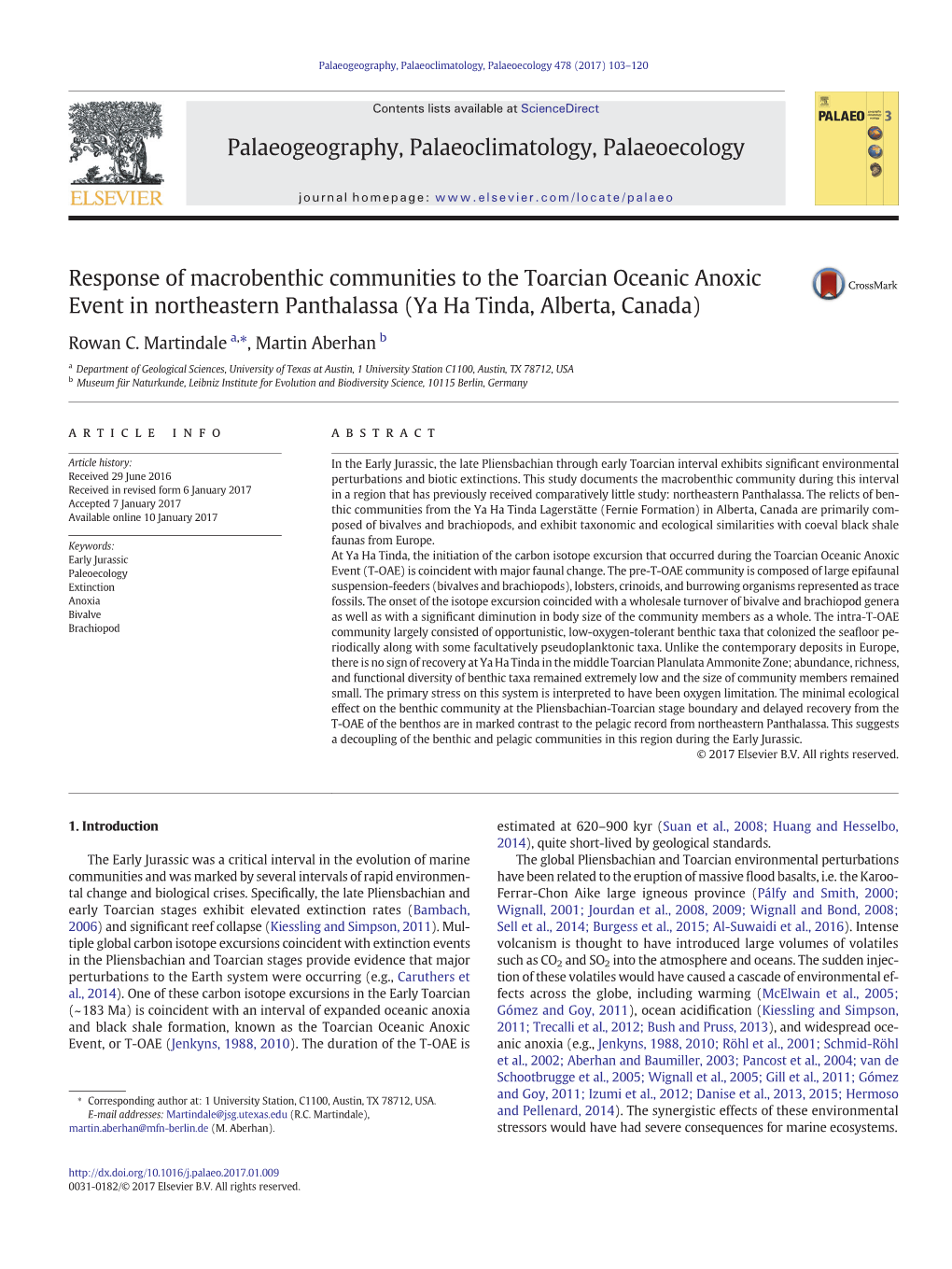 Response of Macrobenthic Communities to the Toarcian Oceanic Anoxic Event in Northeastern Panthalassa (Ya Ha Tinda, Alberta, Canada)