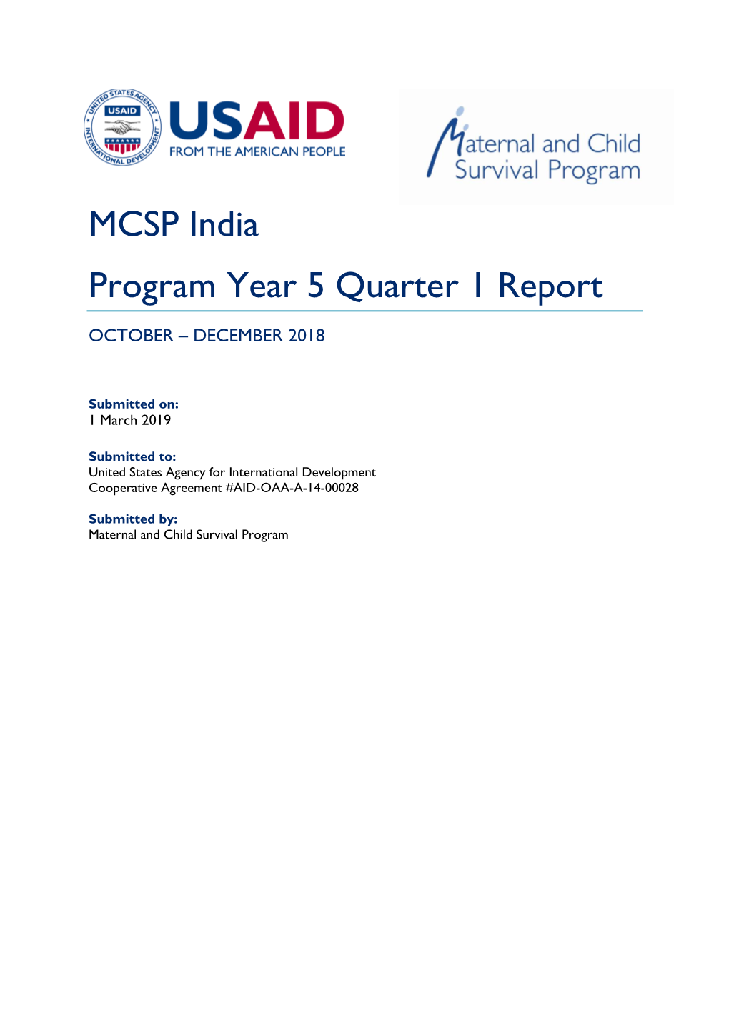 MCSP India Program Year 5 Quarter 1 Report