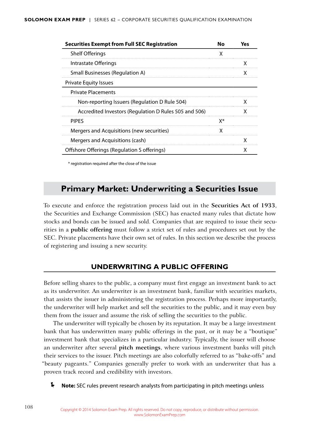 Primary Market: Underwriting a Securities Issue