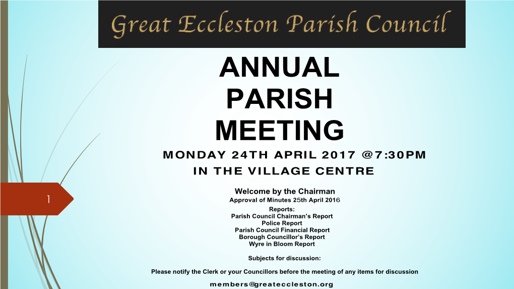 Annual Parish Meeting Monday 24Th April 201 7 @7:30Pm