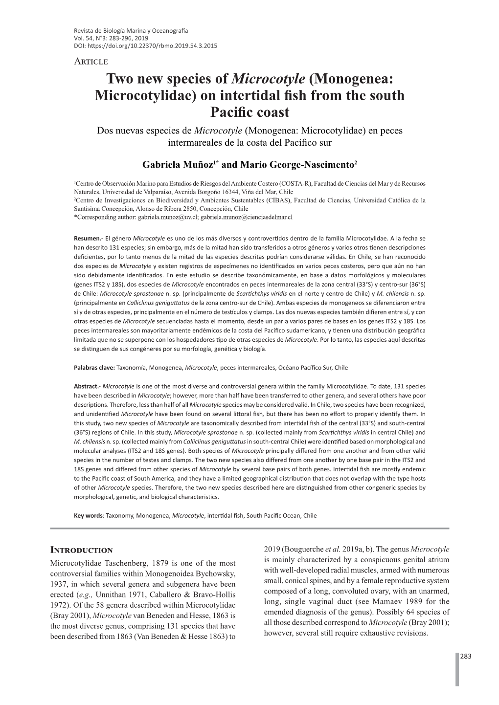 Two New Species of Microcotyle (Monogenea