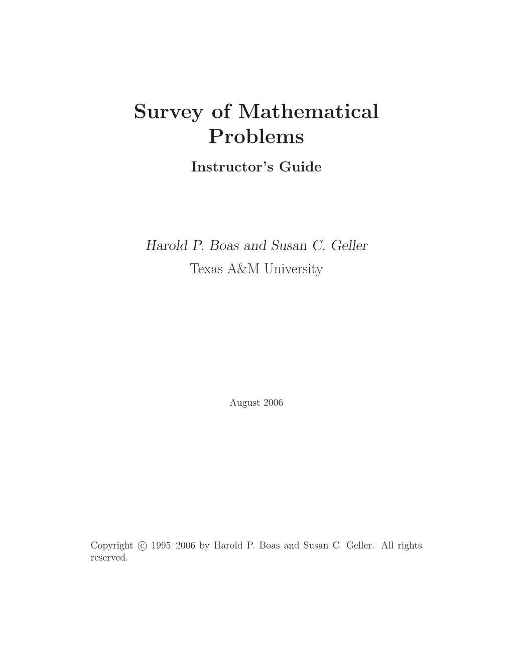 Survey of Mathematical Problems Instructor’S Guide