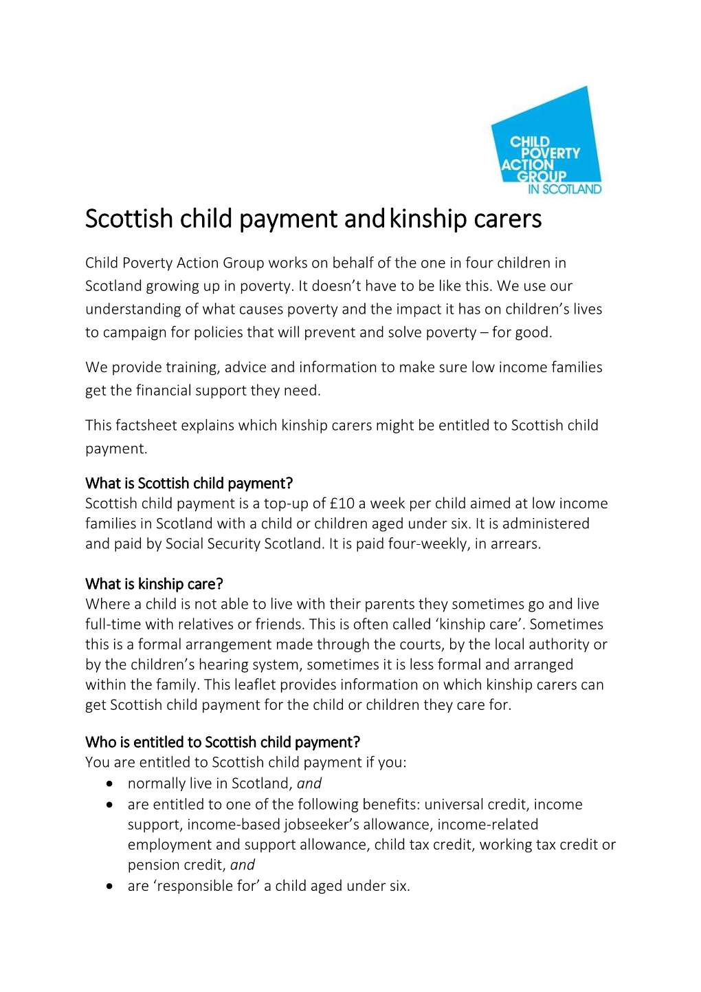 Scottish Child Payment Andkinship Carers