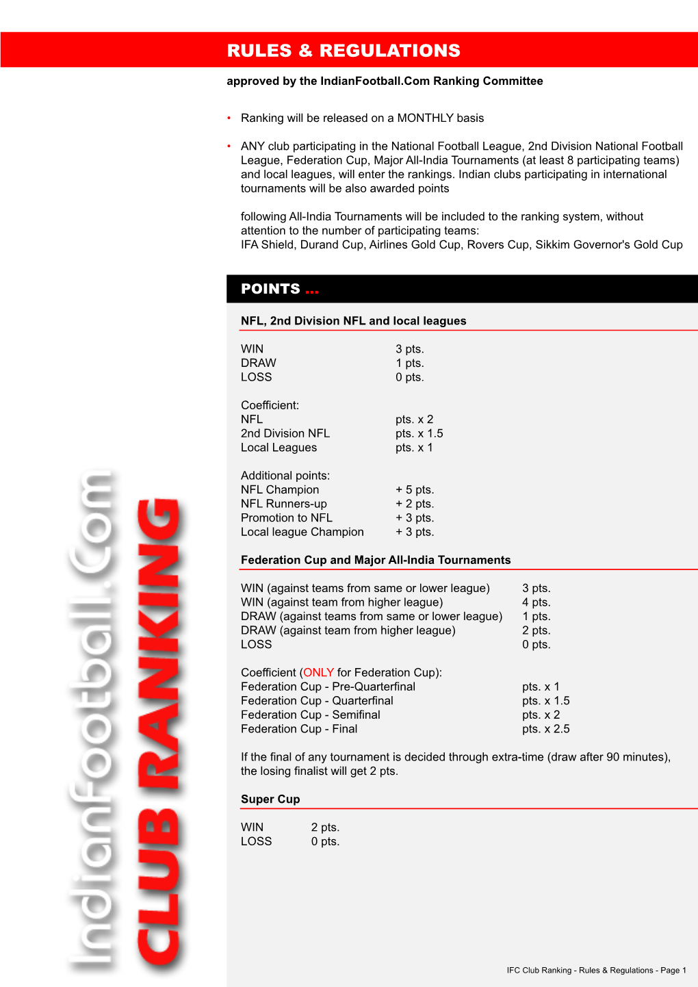 IFC Club Ranking - Rules & Regulations - Page 1 International Tournaments (Only Official FIFA, AFC, SAFF and ASEAN Events!!!)