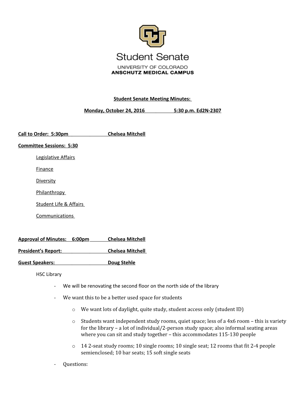 Student Senate Meeting Minutes