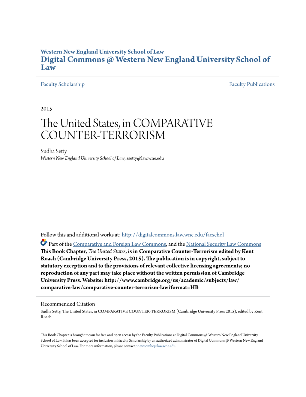 The United States, in COMPARATIVE COUNTER-TERRORISM
