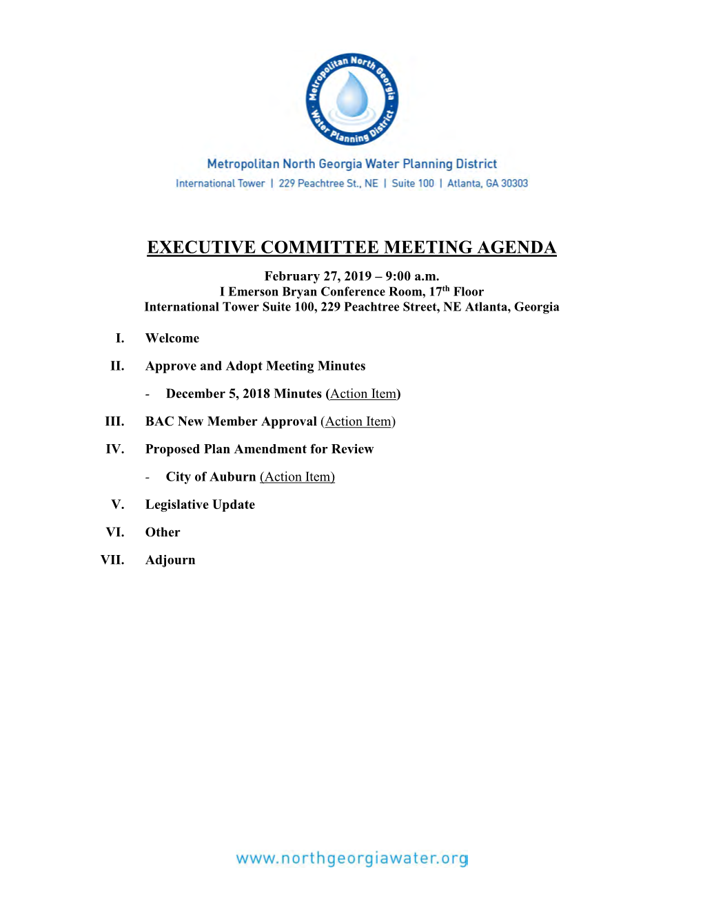 Executive Committee Meeting Agenda