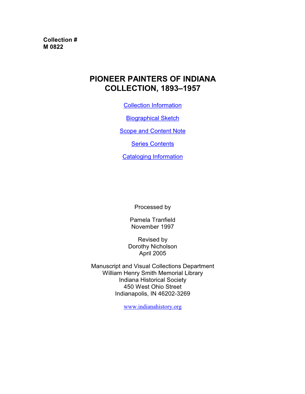 Pioneer Painters of Indiana Collection, 1893–1957