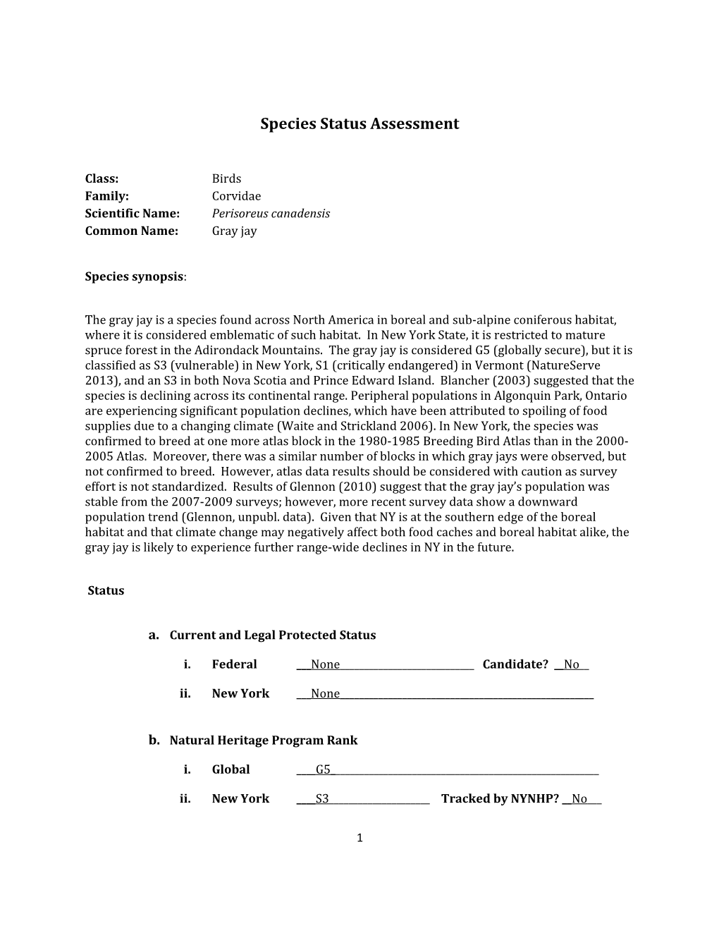 Species Assessment for Gray