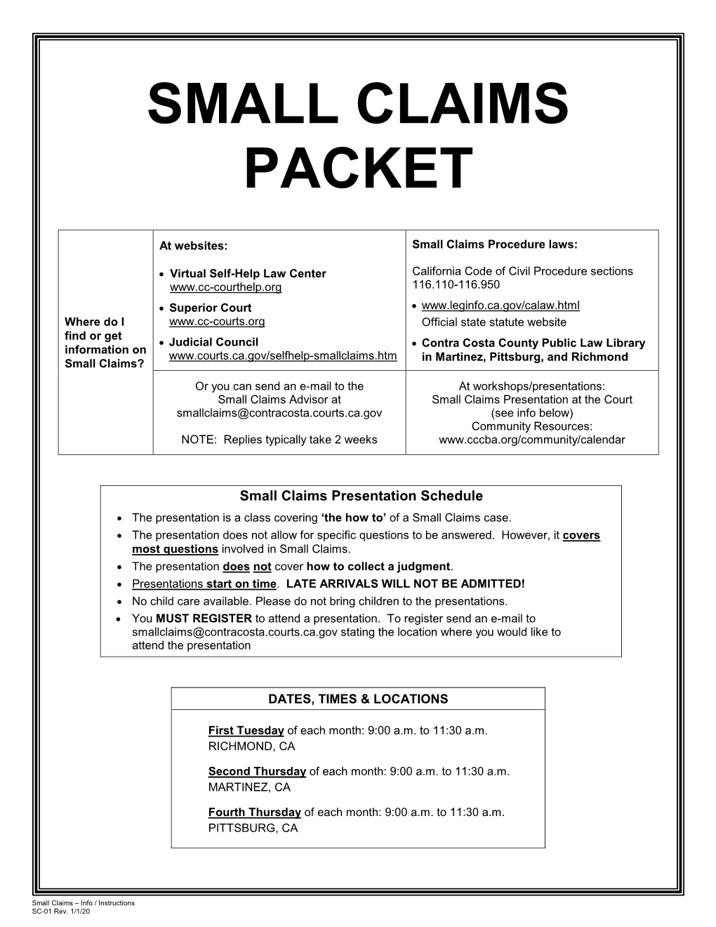 Small Claims Packet