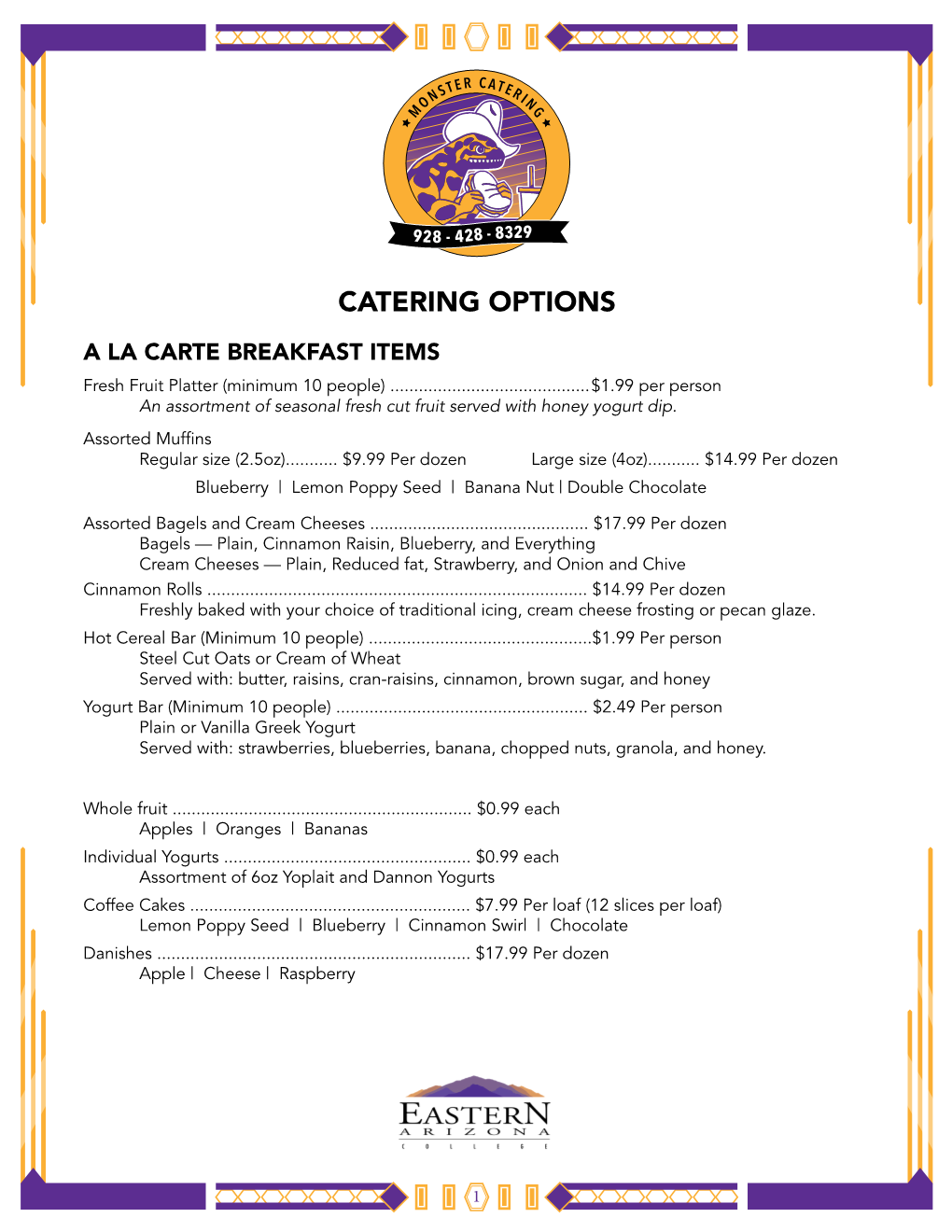 EAC Food Services Catering Menu
