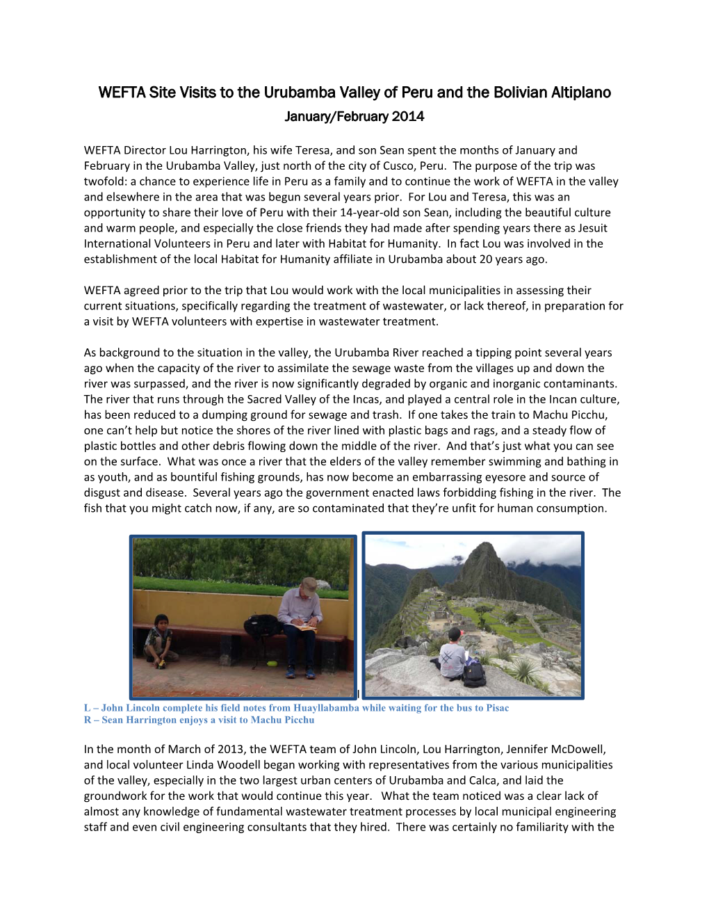WEFTA Site Visits to the Urubamba Valley of Peru and the Bolivian Altiplano January/February 2014