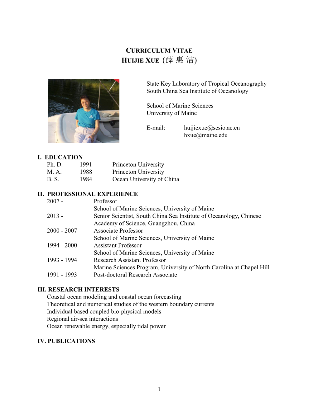 Curriculum Vitae Huijie Xue (薛 惠 洁)