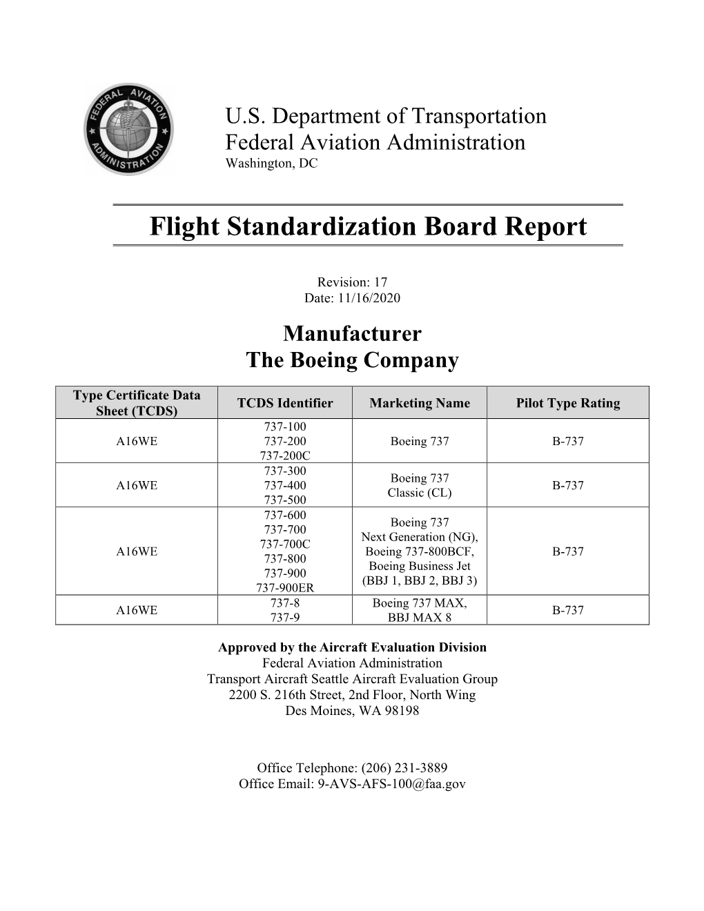 Flight Standardization Board ( FSB ) Report