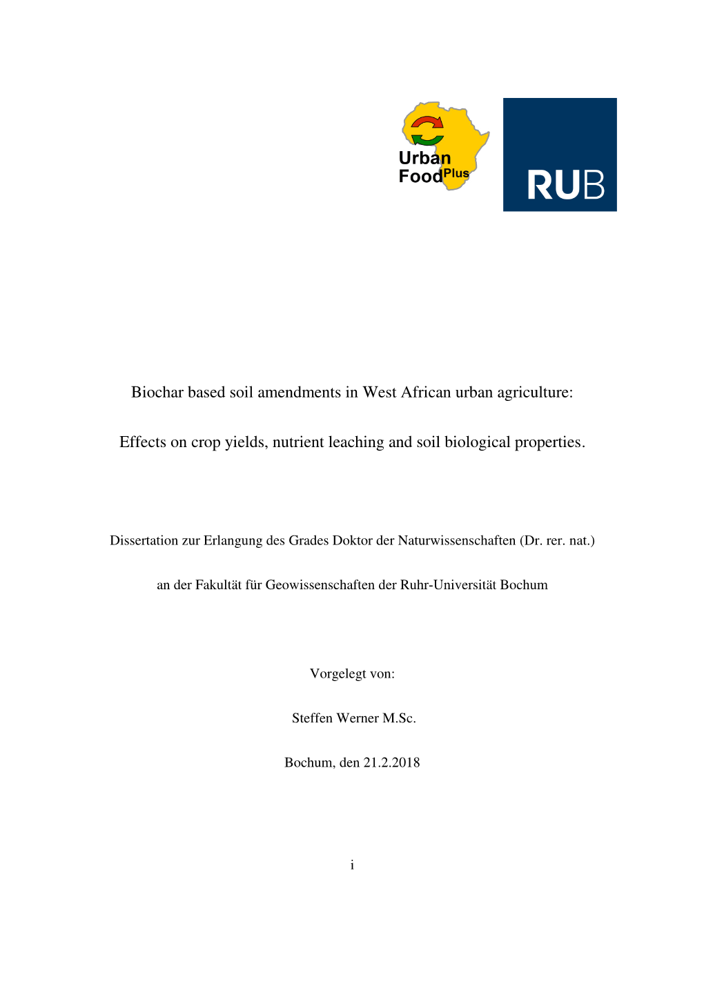 Biochar Based Soil Amendments in West African Urban Agriculture