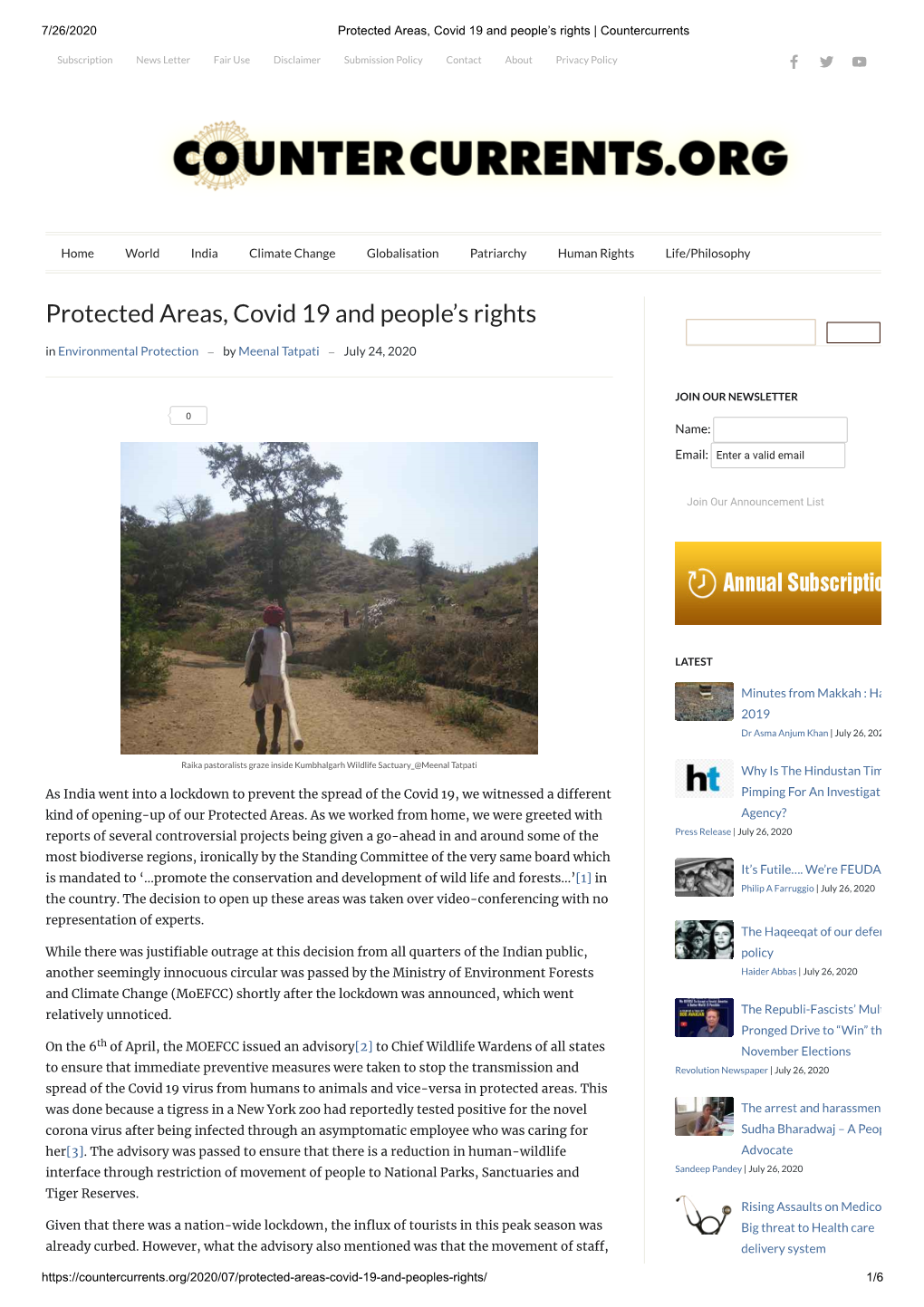 Protected Areas, Covid 19 and People's Rights