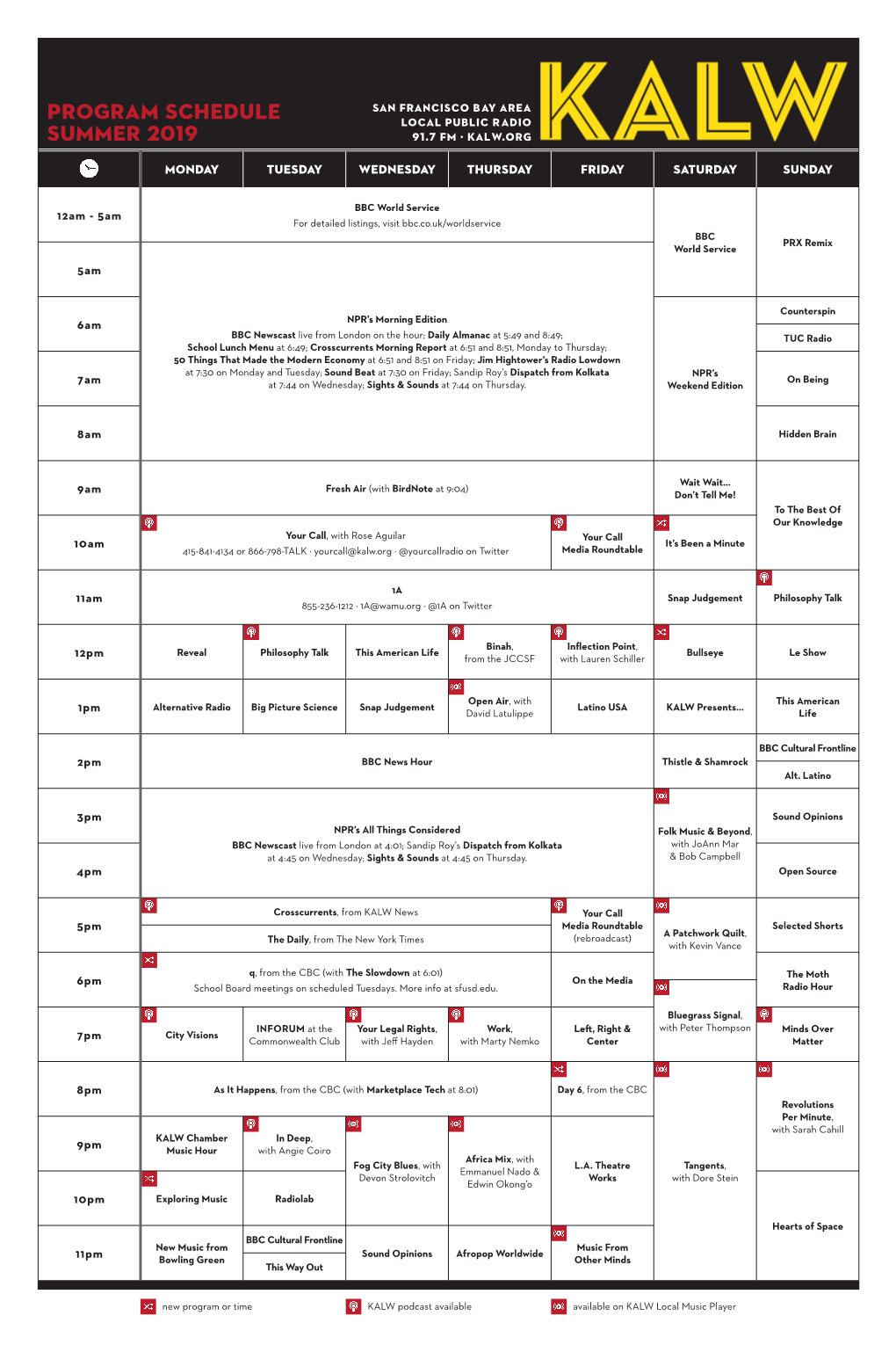 Program Schedule SUMMER 2019