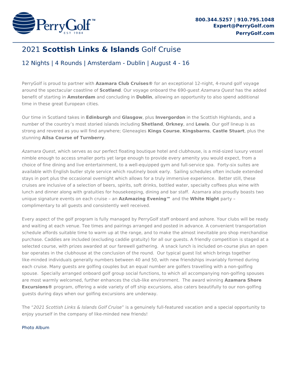 2021 Scottish Links & Islands Golf Cruise