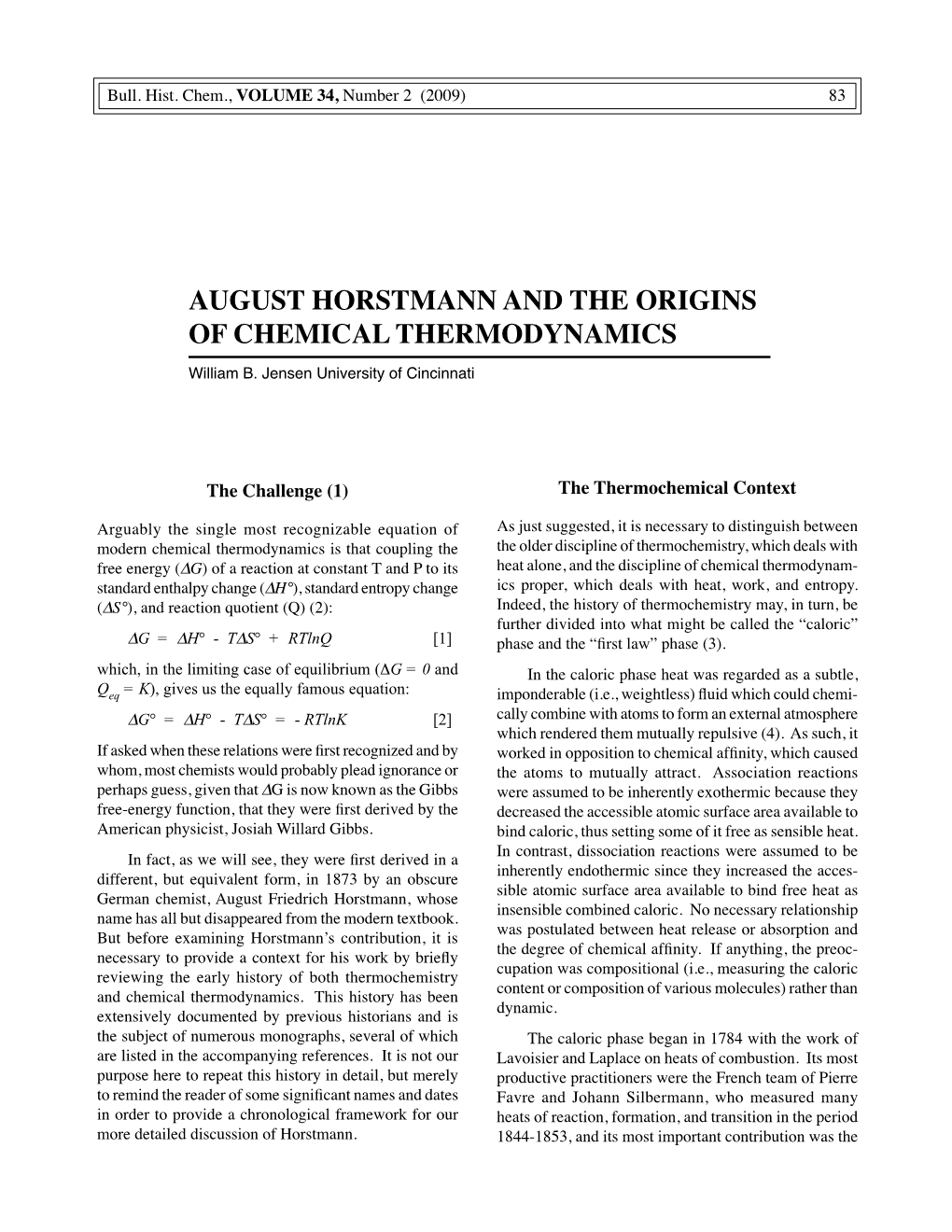 August Horstmann and the Origins of Chemical Thermodynamics