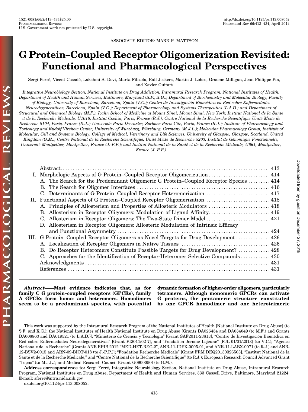 G Protein–Coupled Receptor Oligomerization Revisited: Functional and Pharmacological Perspectives