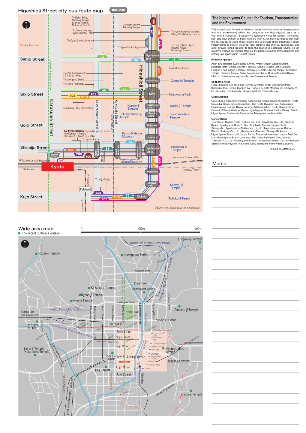 Memo Karasuma Street Kyoto Higashioji Street City Bus Route Map